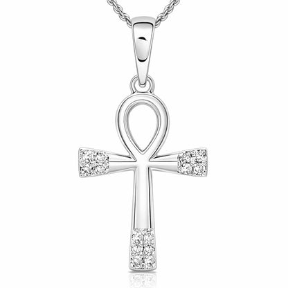 .05CTW Natural Diamond 10K Gold Yellow White Rose Ankh Cross Pendant
