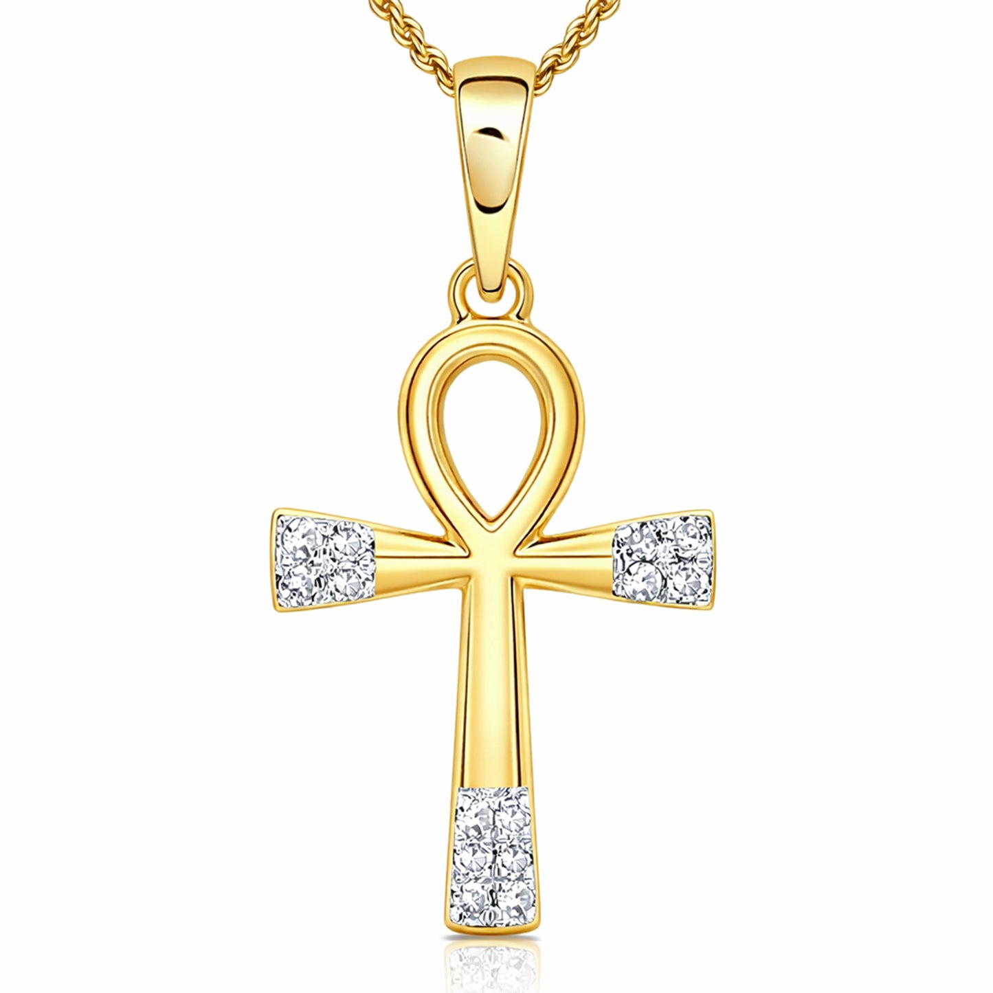 .05CTW Natural Diamond 10K Gold Yellow White Rose Ankh Cross Pendant