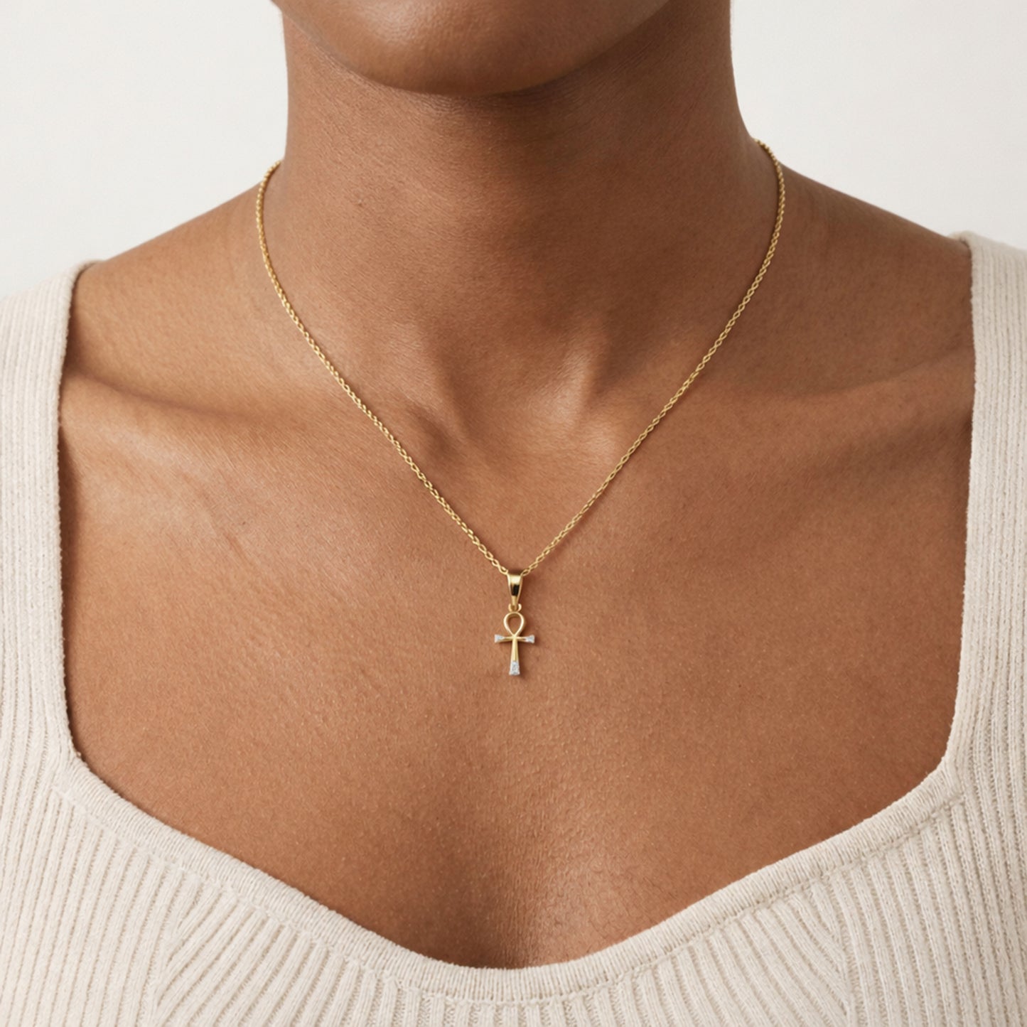 .05CTW Natural Diamond 10K Gold Yellow White Rose Ankh Cross Pendant