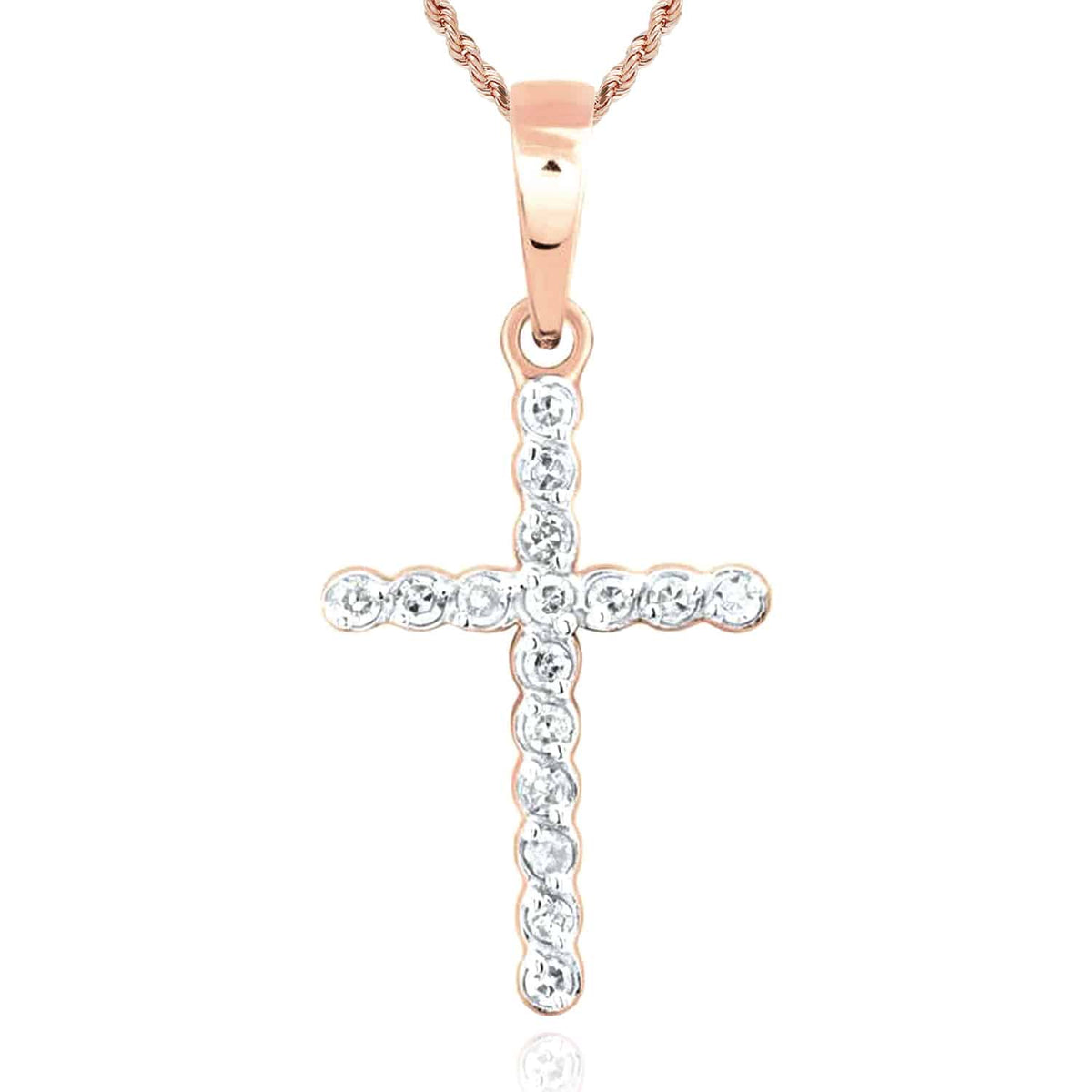 .10CTW Natural Diamond 10K Gold Yellow White Rose Bezel Cross Pendant - WJD Exclusives