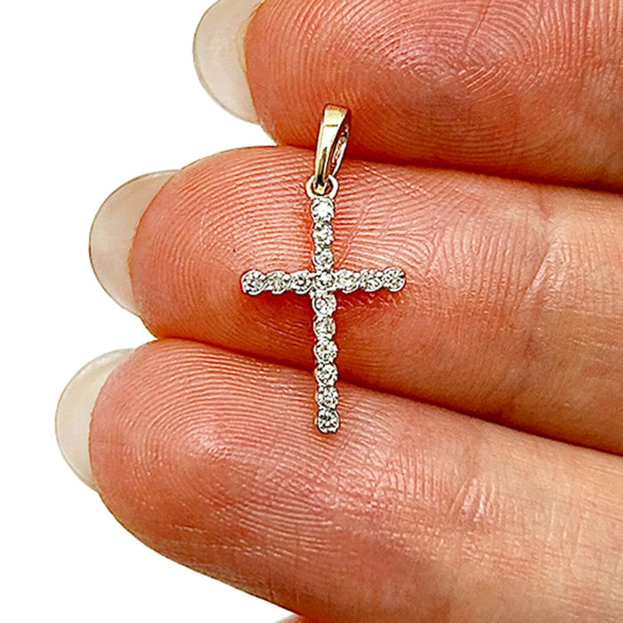 .10CTW Natural Diamond 10K Gold Yellow White Rose Bezel Cross Pendant - WJD Exclusives