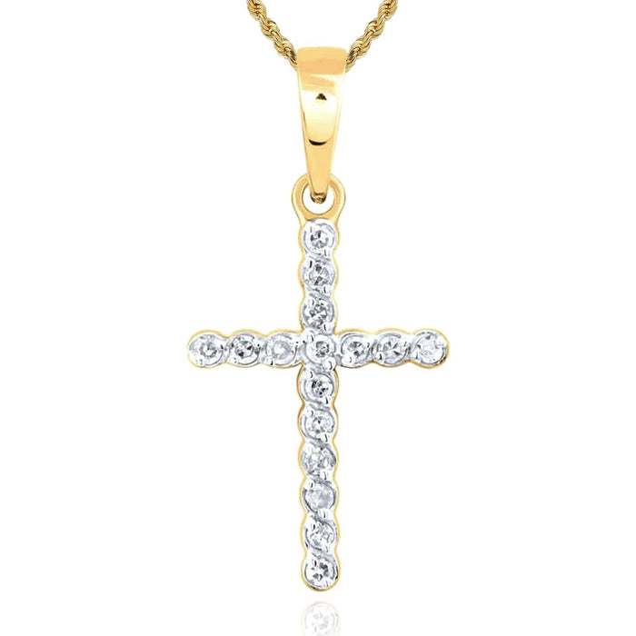 .10CTW Natural Diamond 10K Gold Yellow White Rose Bezel Cross Pendant - WJD Exclusives