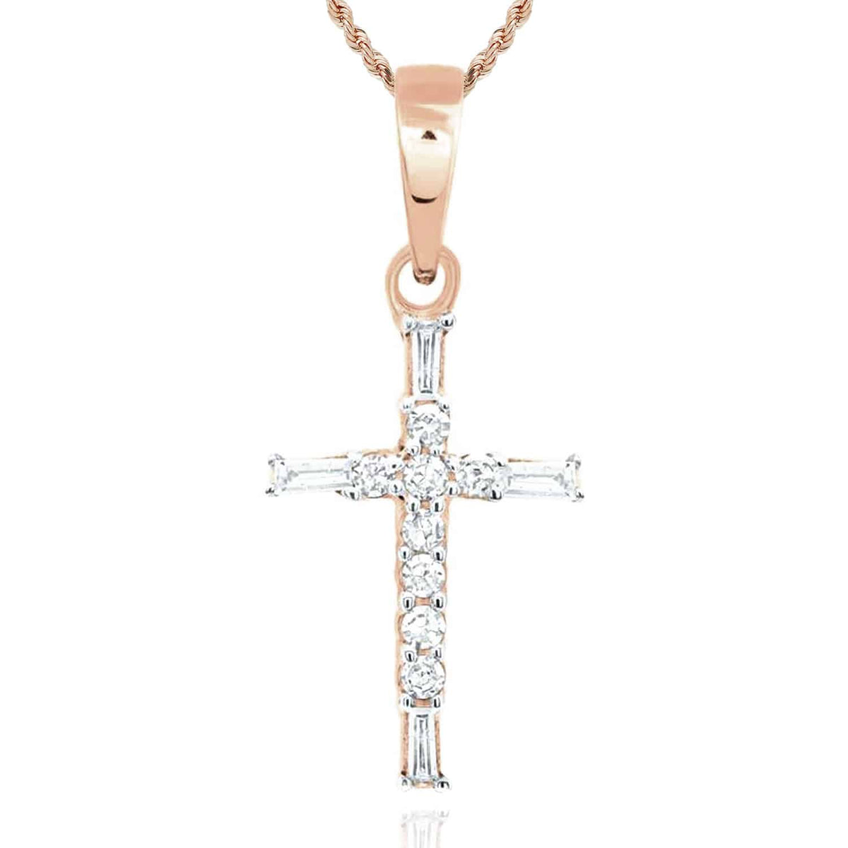 .10CTW Natural Diamond 10K Gold Round Baguette Cross Pendant - WJD Exclusives