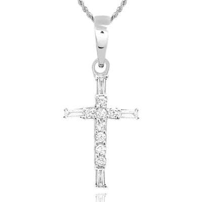 .10CTW Natural Diamond 10K Gold Round Baguette Cross Pendant - WJD Exclusives