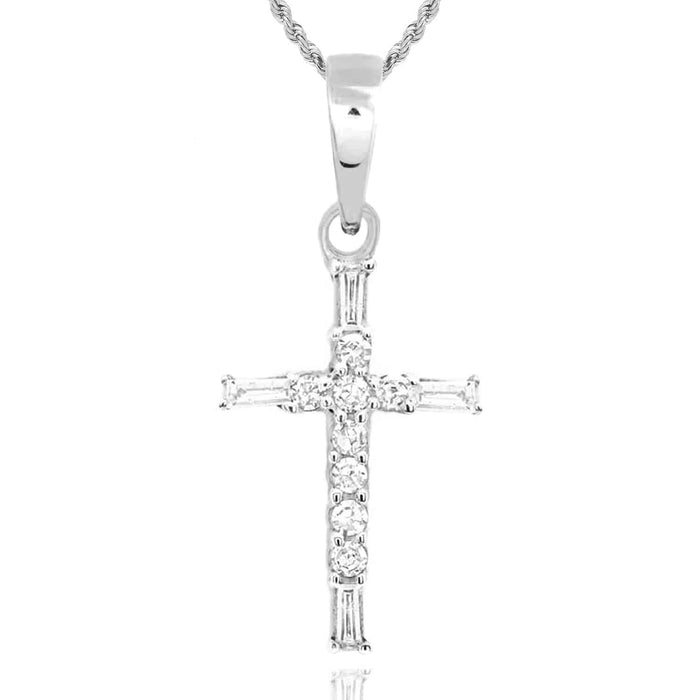 .10CTW Natural Diamond 10K Gold Round Baguette Cross Pendant - WJD Exclusives
