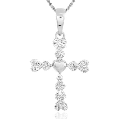 .10CTW Natural Diamond 10K Gold Yellow White Rose Cluster Heart Cross Pendant - WJD Exclusives