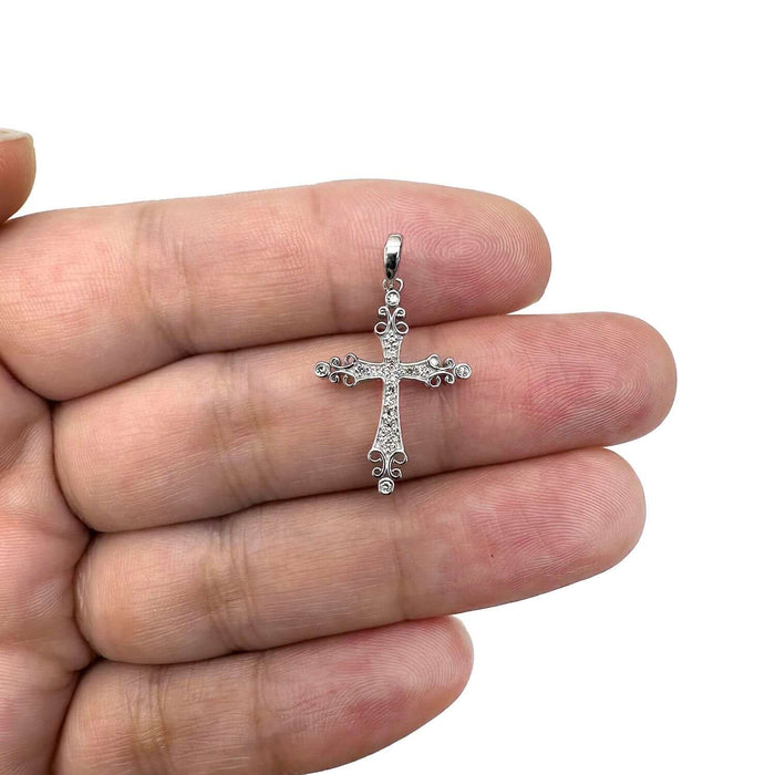 .10CTW Natural Diamond 10K Gold Yellow White Rose Filigree Cross Pendant - WJD Exclusives