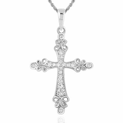 .10CTW Natural Diamond 10K Gold Yellow White Rose Filigree Cross Pendant - WJD Exclusives