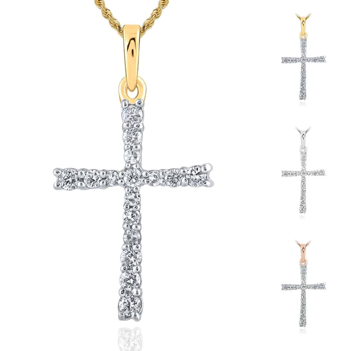 .16CTW Natural Diamond 10K Gold Yellow White Rose Cross Pendant - WJD Exclusives