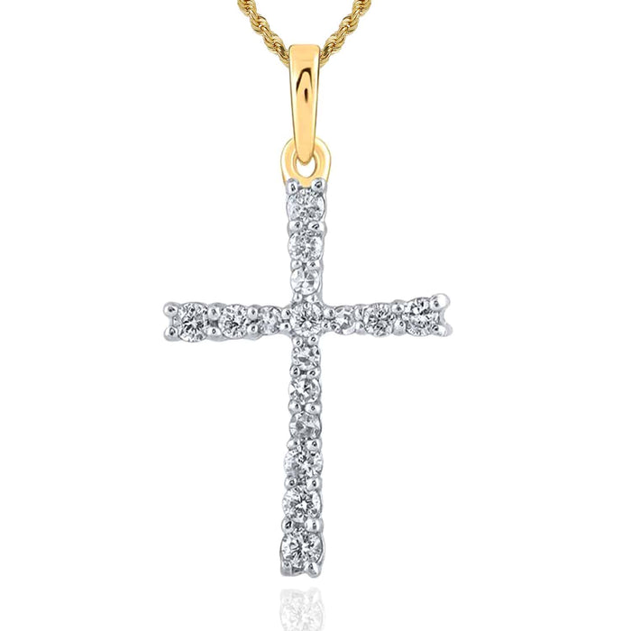 .16CTW Natural Diamond 10K Gold Yellow White Rose Cross Pendant - WJD Exclusives