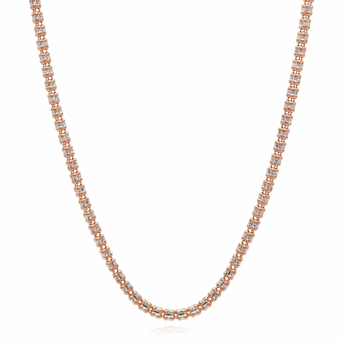 14K Rose Gold 2.5mm Diamond-Cut Ice Pave Mesh Chain Necklace 16"-24"