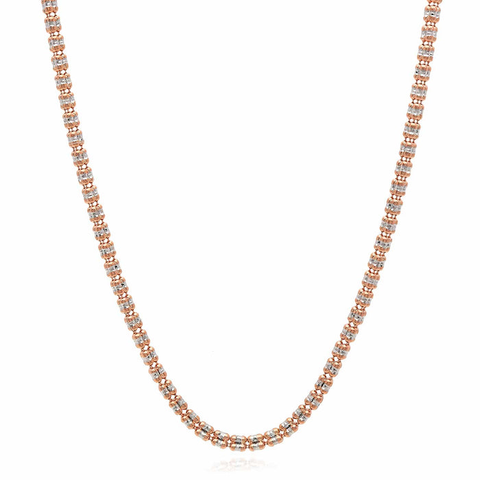 14K Rose Gold 2.5mm Diamond - Cut Ice Pave Mesh Chain (Solid Links) 16" - 24" - WJD Exclusives