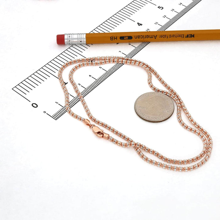 14K Rose Gold 2.5mm Diamond - Cut Ice Pave Mesh Chain (Solid Links) 16" - 24" - WJD Exclusives