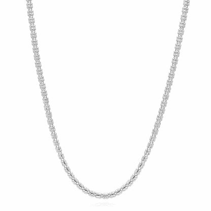 14K White Gold 2.5mm Diamond-Cut Ice Pave Mesh Chain Necklace 16"-24"