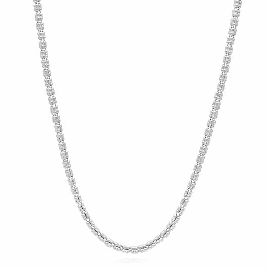 14K White Gold 2.5mm Diamond-Cut Ice Pave Mesh Chain Necklace 16"-24"