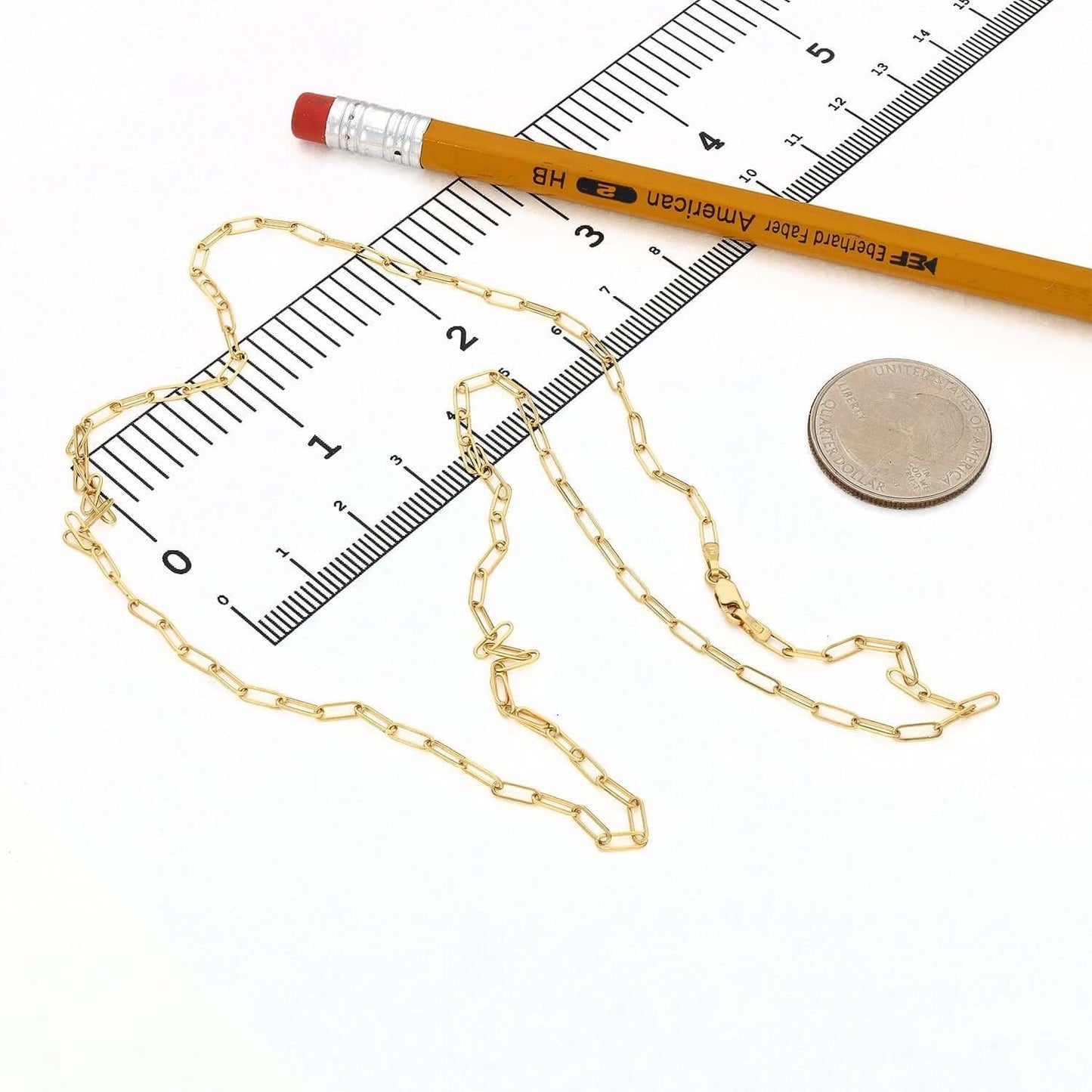 14K Gold 2mm Paperclip Chain Necklace 16"-22"