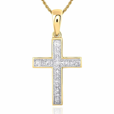 .11CTW Natural Diamond 10K Gold Modern Cross Pendant - WJD Exclusives