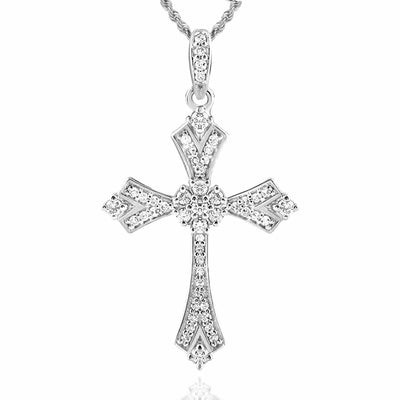 .22CTW Natural Diamond 10K Gold Yellow White Rose Cross Pendant 1.1" - WJD Exclusives