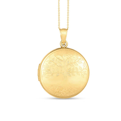 14K Gold Diamond - Cut Tree of Life Medallion Locket Pendant Necklace 18" - WJD Exclusives