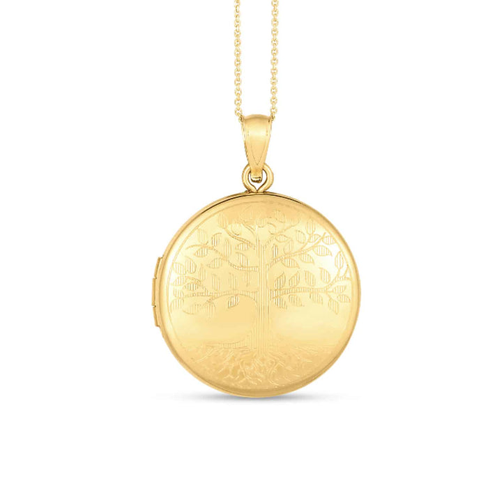 14K Gold Diamond - Cut Tree of Life Medallion Locket Pendant Necklace 18" - WJD Exclusives