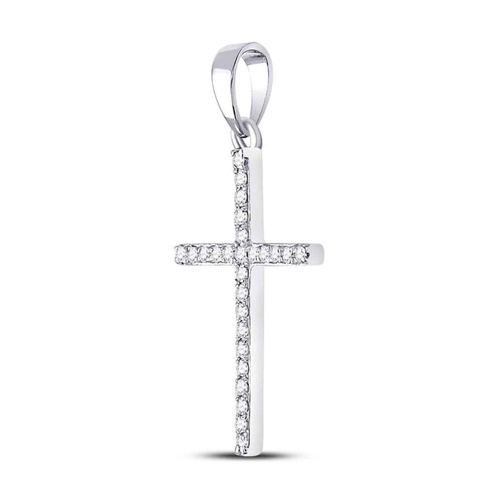 0.15CTW Natural Diamond 10K Gold Yellow White Thin Cross Pendant 1" - WJD Exclusives