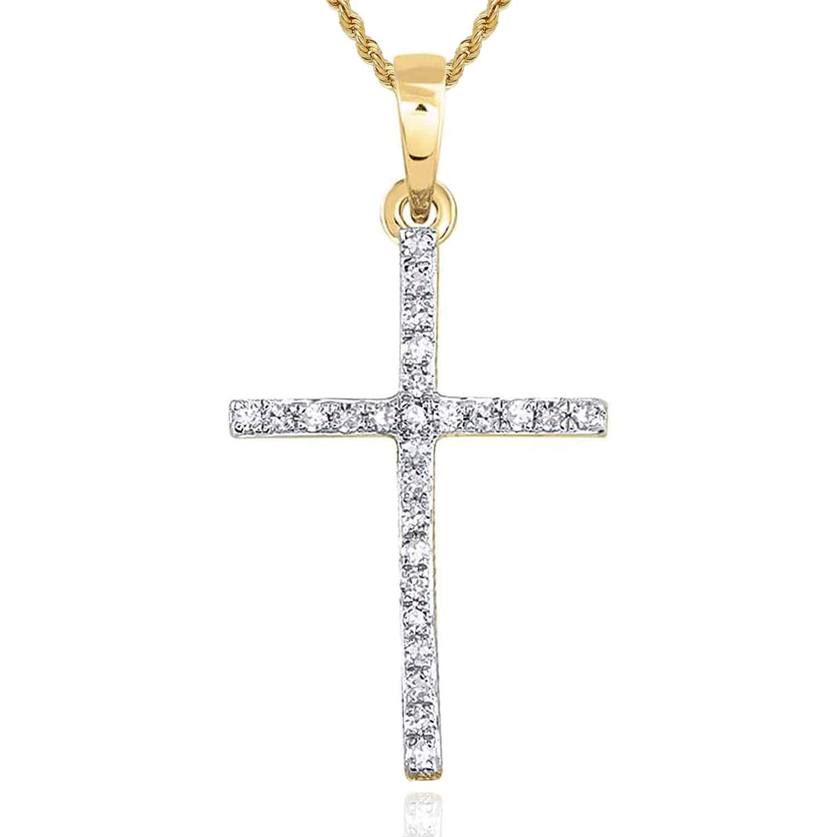 0.15CTW Natural Diamond 10K Gold Yellow White Thin Cross Pendant 1" - WJD Exclusives
