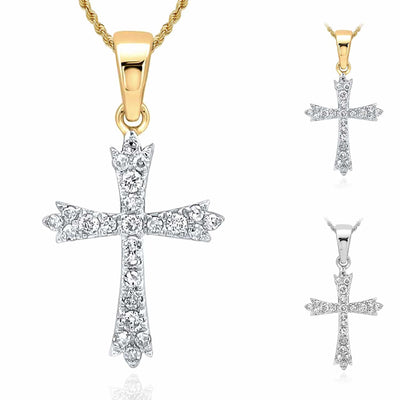 .23CTW Natural Diamond 10K Gold Yellow White Cross Pendant 0.9" - WJD Exclusives