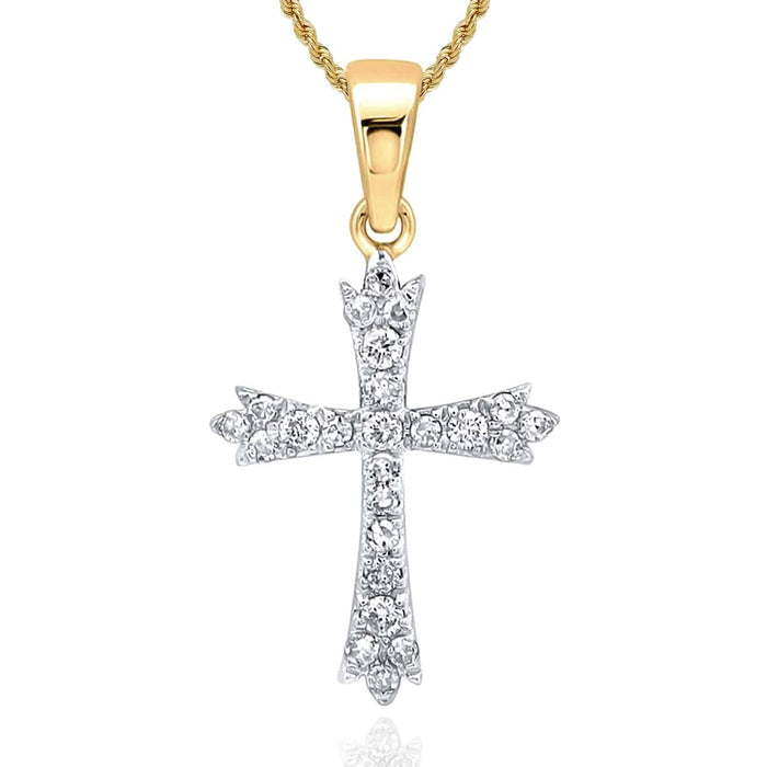 .23CTW Natural Diamond 10K Gold Yellow White Cross Pendant 0.9" - WJD Exclusives
