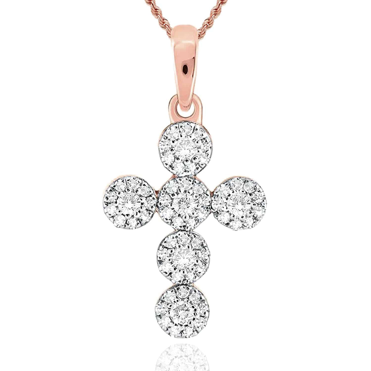 .27CTW Natural Diamond 10K Gold Yellow White Rose Cluster Cross Pendant 0.8" - WJD Exclusives