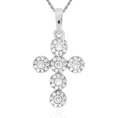 .27CTW Natural Diamond 10K Gold Yellow White Rose Cluster Cross Pendant 0.8" - WJD Exclusives