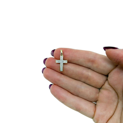.22CTW Real Diamond 10K Real Gold Modern Cross Pendant 0.95"