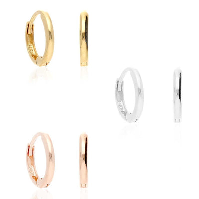 14k Gold Hoop Earrings Hinged Snapback 9mm Yellow Gold, Rose Gold & White Gold