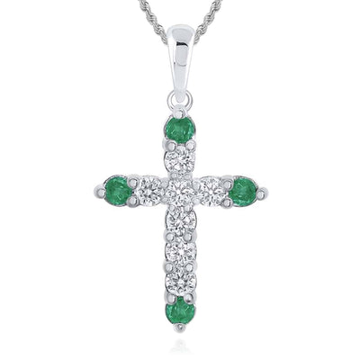 .22CTW Natural Diamond Emerald 10K Gold Yellow White Cross Pendant 0.8" - WJD Exclusives