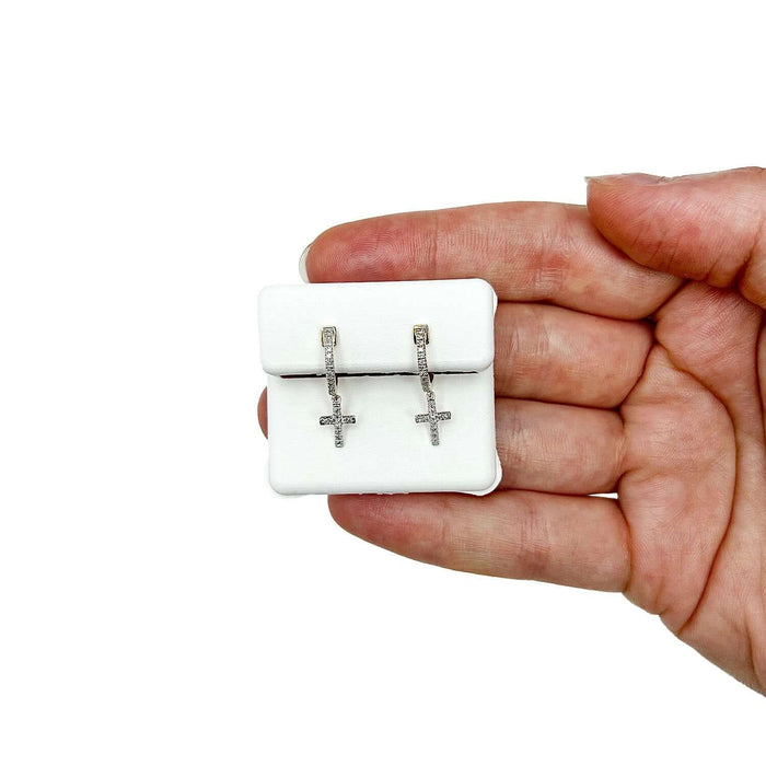 .16CTW Natural Diamond 10K Gold Yellow White Drop Cross Huggie Earrings - WJD Exclusives