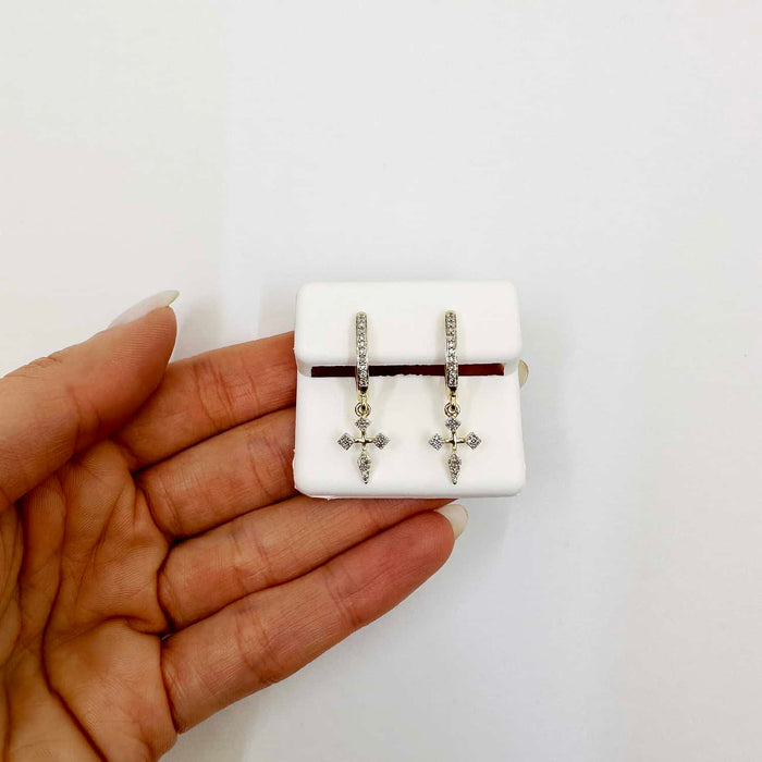 .17CTW Natural Diamond 10K Gold Yellow White Rose Cross Hoop Earrings - WJD Exclusives