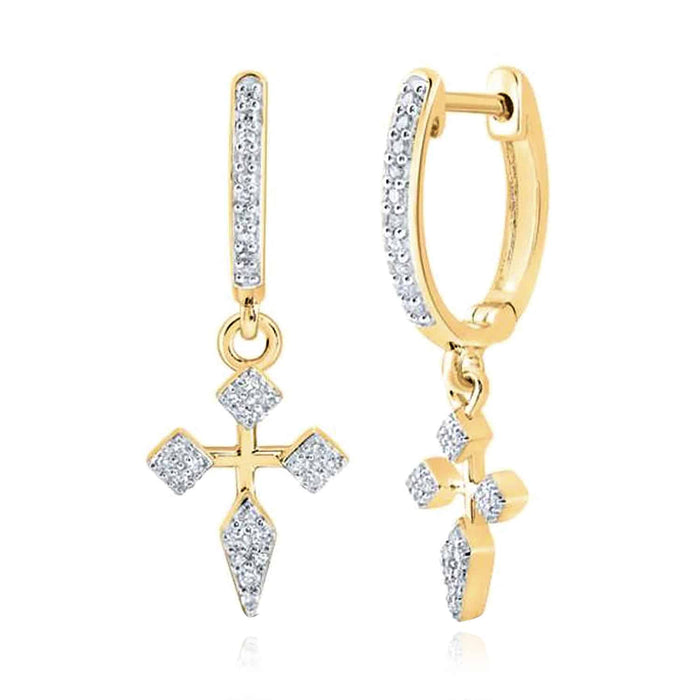 .17CTW Natural Diamond 10K Gold Yellow White Rose Cross Hoop Earrings - WJD Exclusives