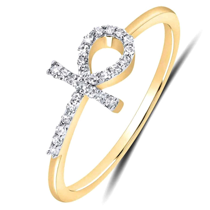 0.10CTW Natural Diamond 10K Yellow Gold Sideways Ankh Cross Ring - WJD Exclusives