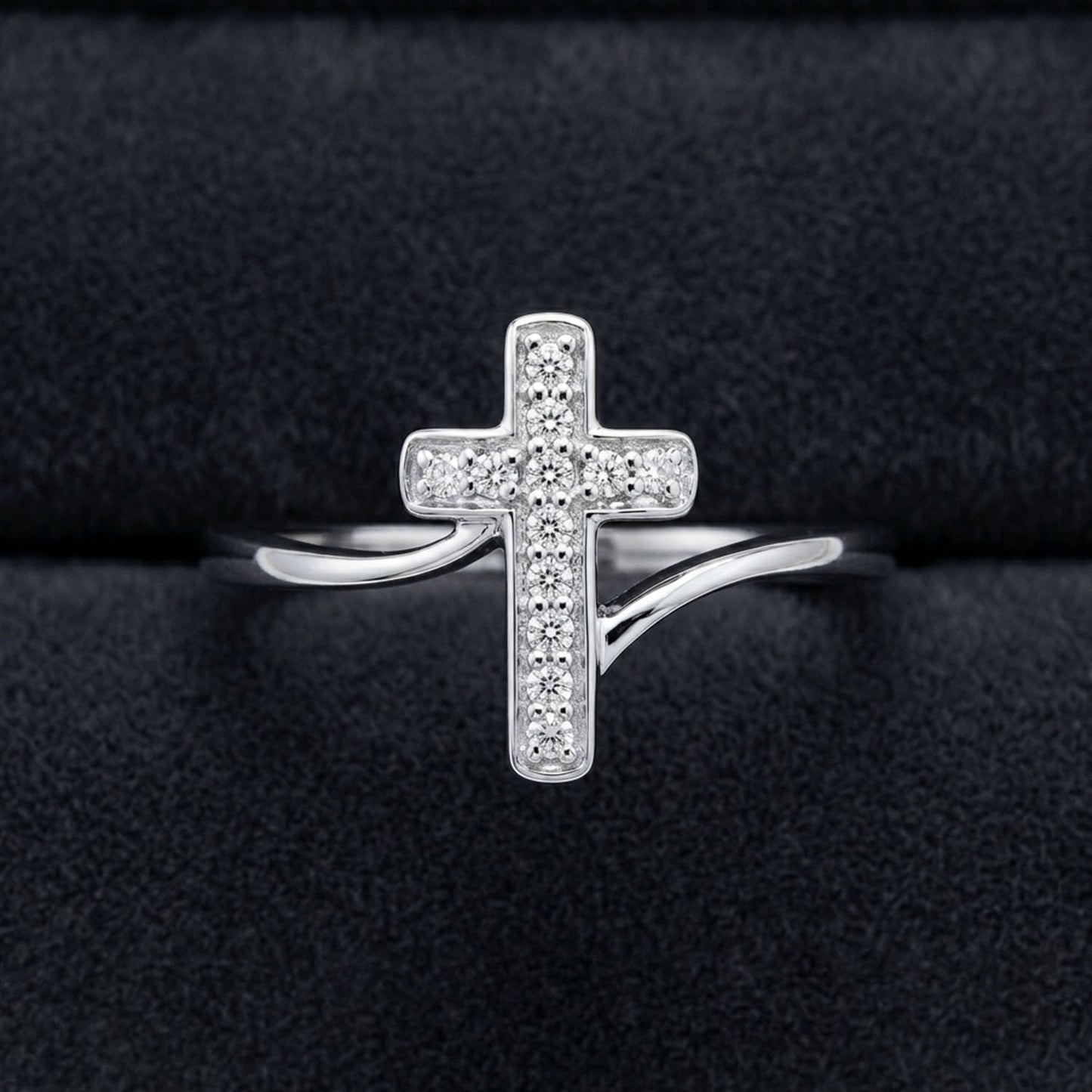 0.08CTW Natural Diamond 10K White Gold Cross Ring