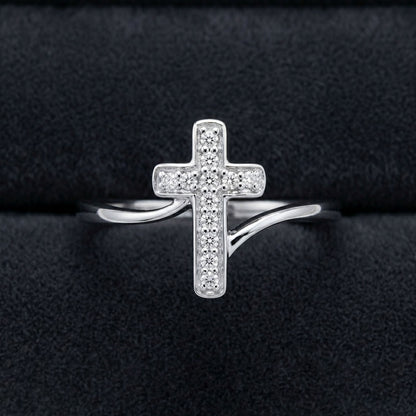 0.08CTW Natural Diamond 10K White Gold Cross Ring