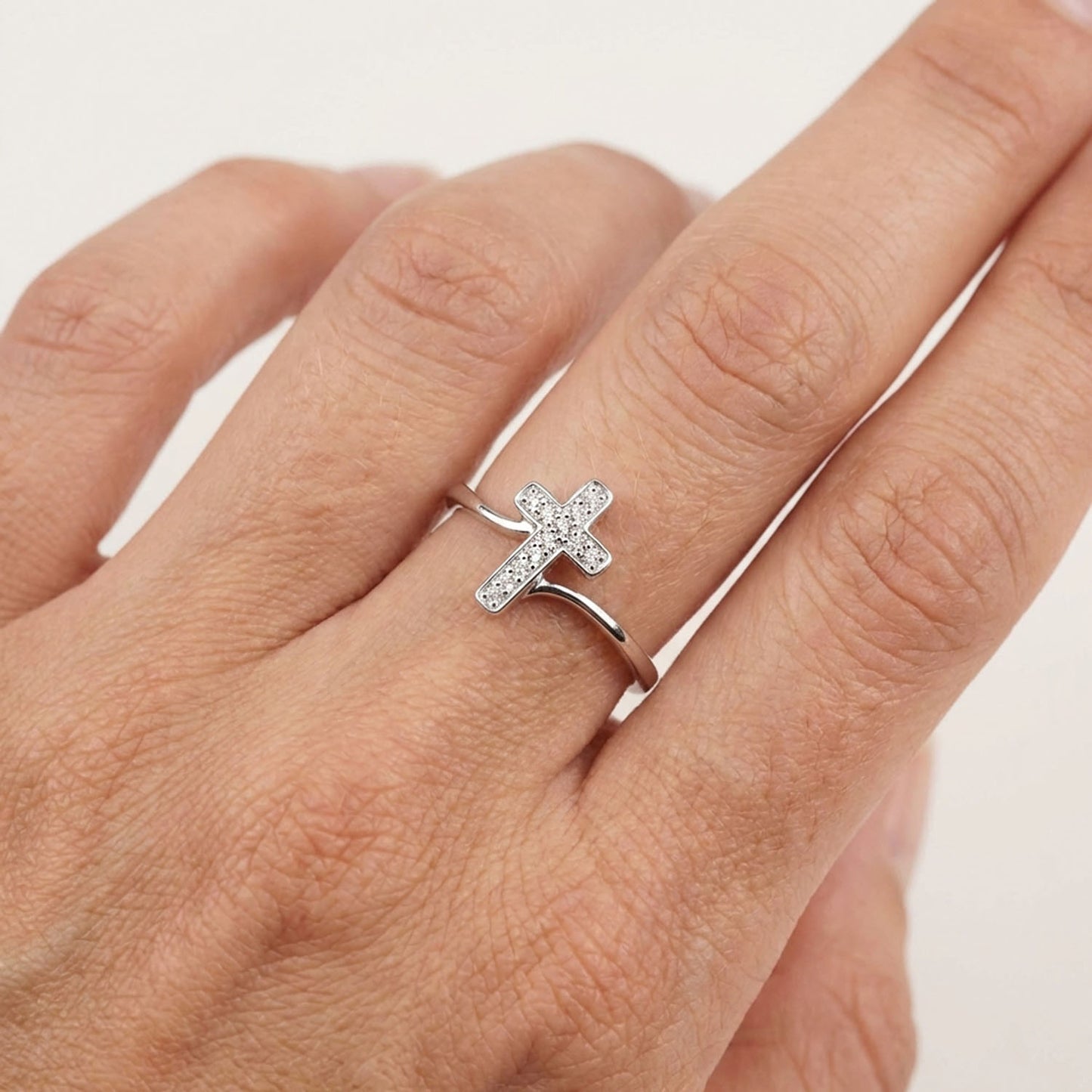 0.08CTW Natural Diamond 10K White Gold Cross Ring
