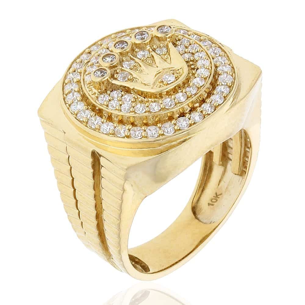 10K Real Gold 1.50CTW CZ Crown Signet Ring