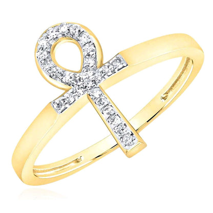 0.10CTW Natural Diamond 10K Yellow Gold Ankh Cross Ring