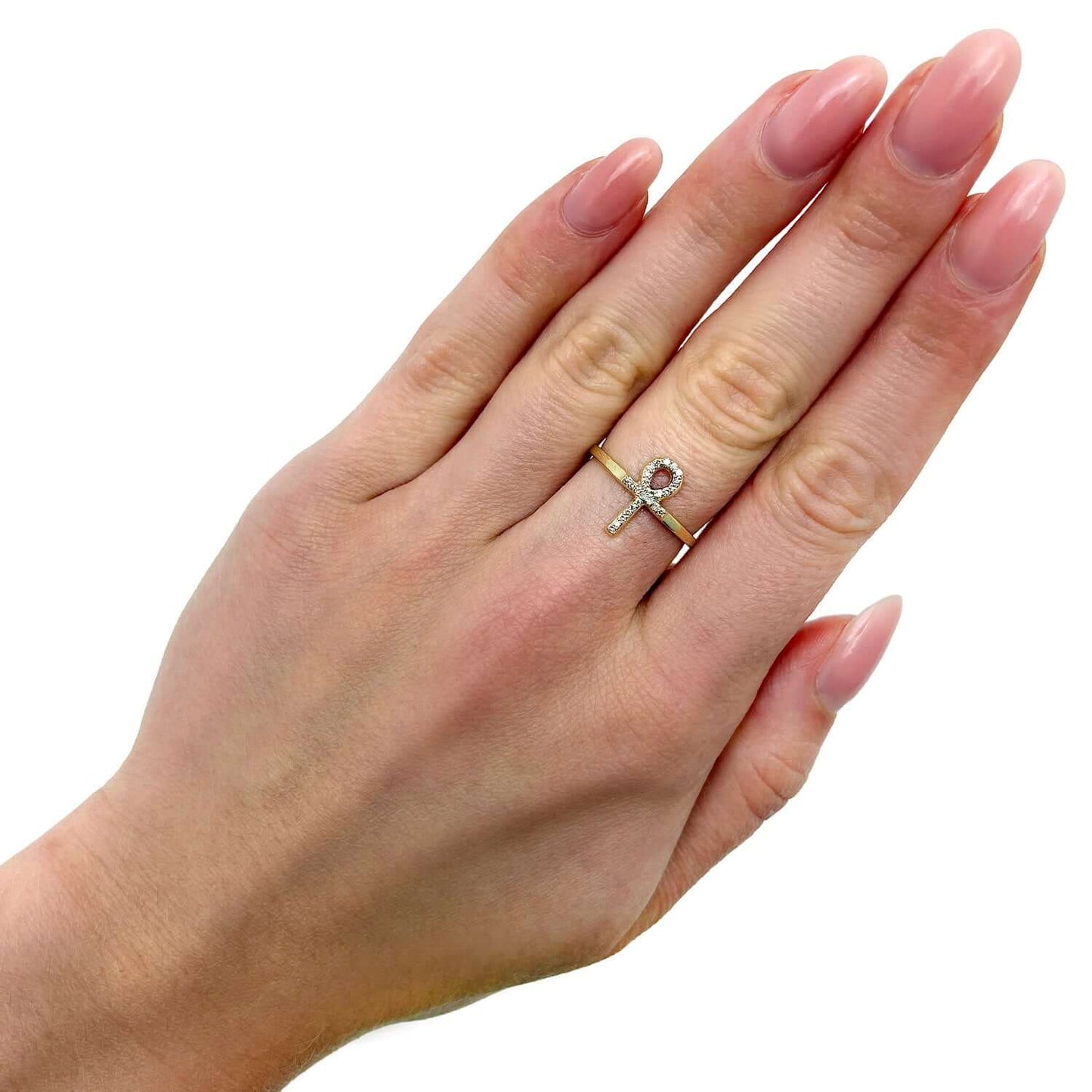 0.10CTW Natural Diamond 10K Yellow Gold Ankh Cross Ring