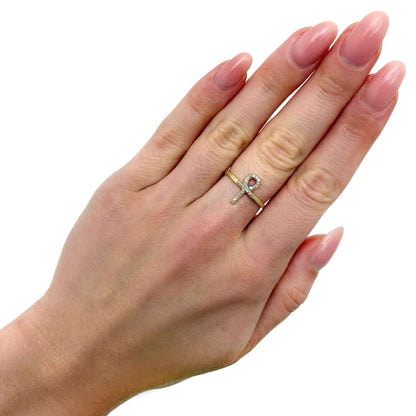 0.10CTW Natural Diamond 10K Yellow Gold Ankh Cross Ring
