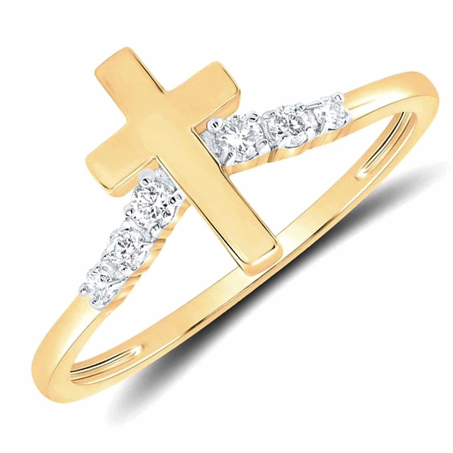 0.10CTW Real Diamond 10K Yellow Gold Cross Ring