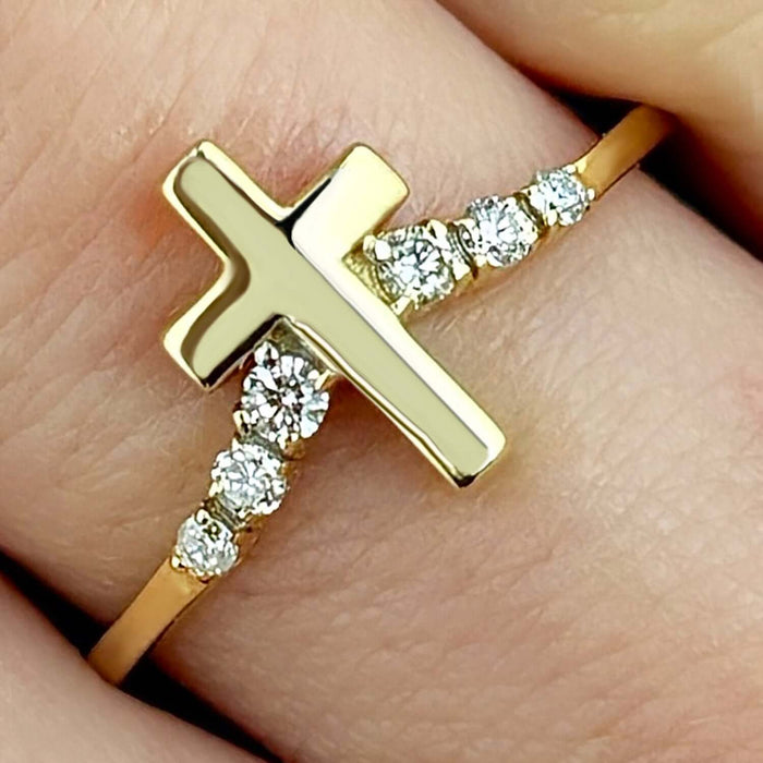 0.10CTW Natural Diamond 10K Yellow Gold Cross Ring - WJD Exclusives