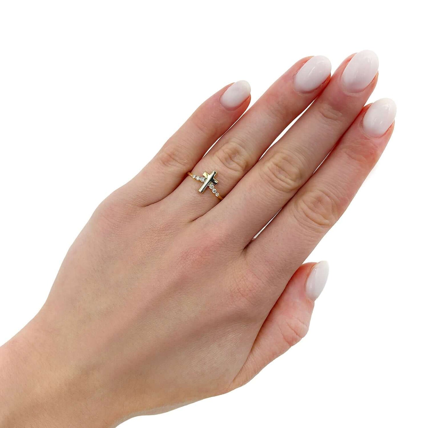 0.10CTW Natural Diamond 10K Yellow Gold Cross Ring - WJD Exclusives