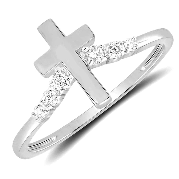 0.10CTW Natural Diamond 10K White Gold Cross Ring - WJD Exclusives
