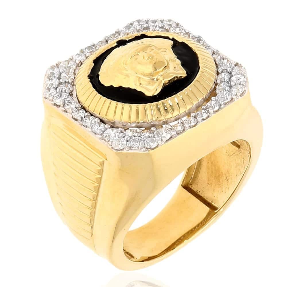 10K Real Gold 1CTW CZ Medusa Head Signet Ring