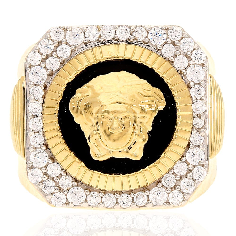 10K Real Gold 1CTW CZ Medusa Head Signet Ring